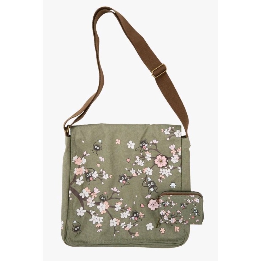Studio Ghibli Spirited Away Soot Sprite Cherry Blossom Messenger Bag & WALLET! - Picture 1 of 9